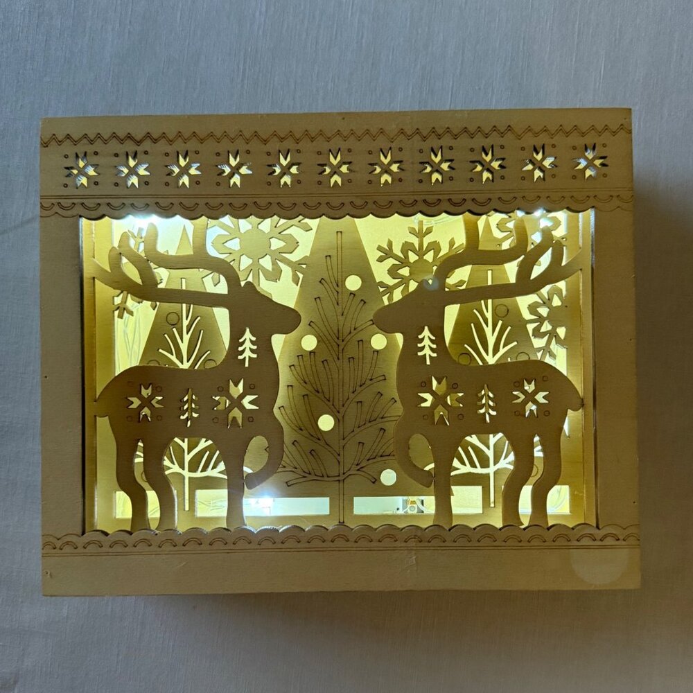 DIY Pre Lit Wood Deer Scene Christmas Decor Unfinished Craft Light Up 10x8 by Ar